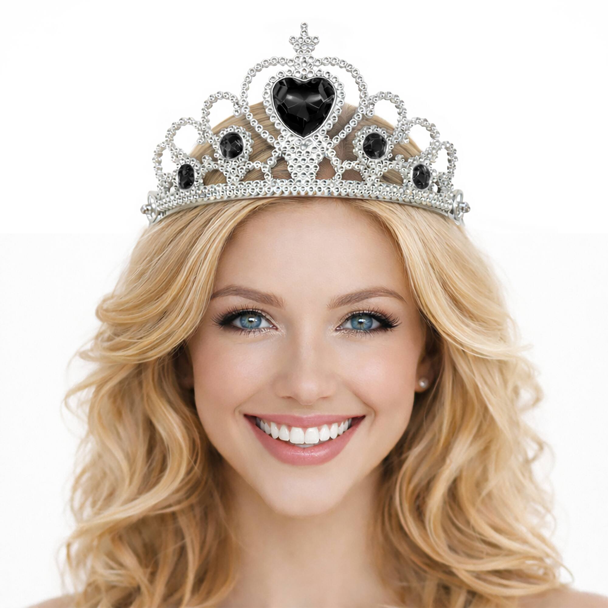 Adult Silver Plastic Costume Tiara with Gem